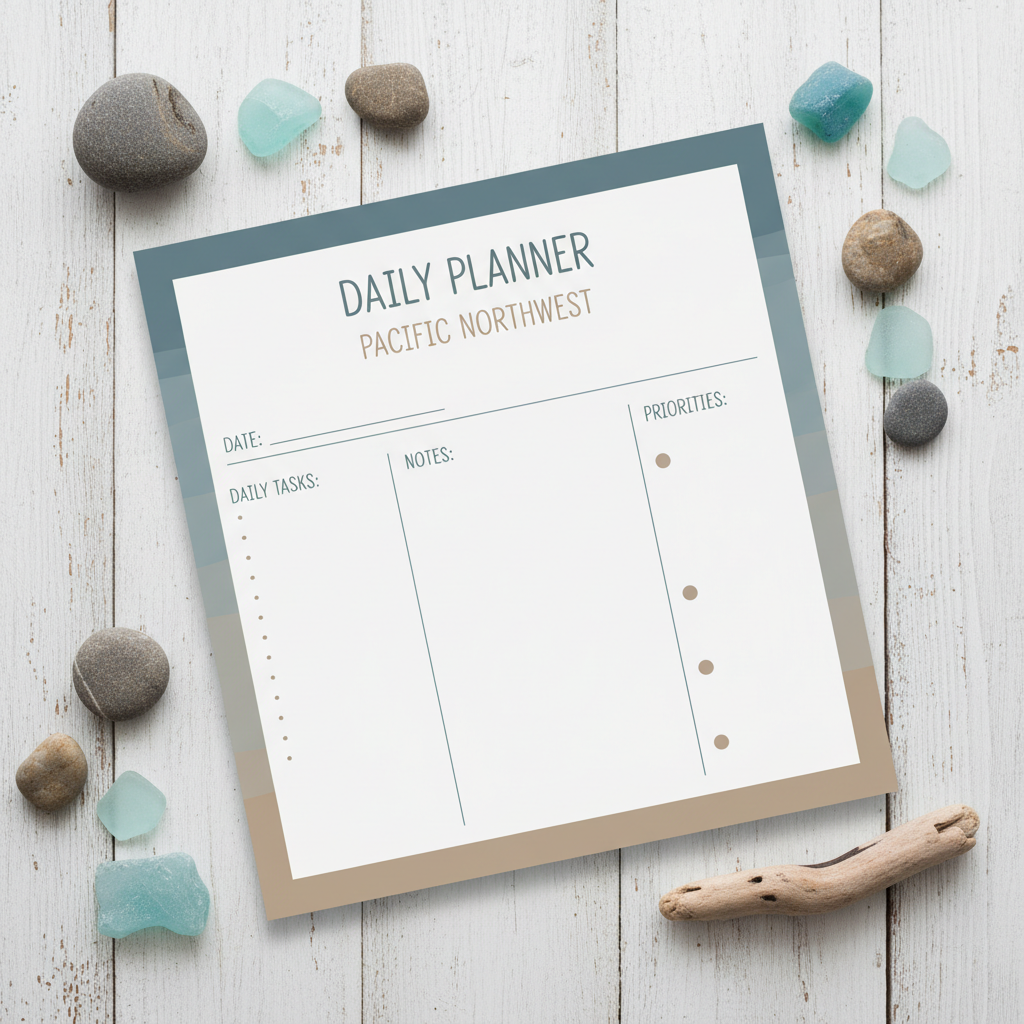 Beach Themed Daily Planner - Pacific Northwest coastal printable digital template